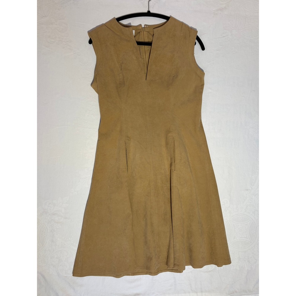 Vera Maxwell Original Vintage Ultrasuede Dress Tan Sleeveless V-Neck A-Line